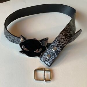 Y2K Vintage Black Cat Buckle Belt with Star Pattern
